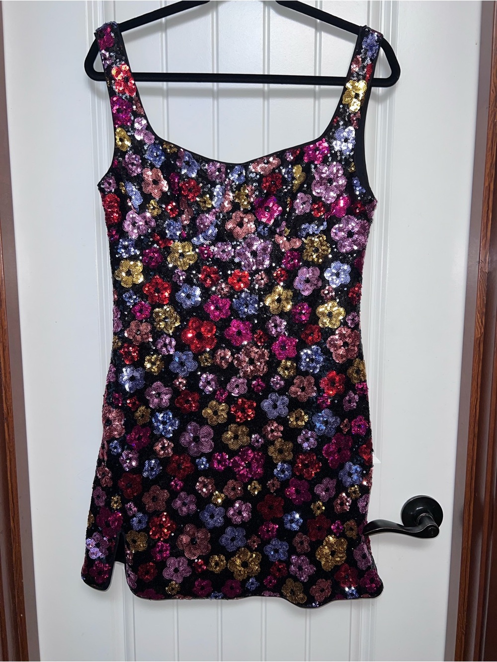Cider Multicolor Sequin Floral Tank Dress for Girls - Black Base
